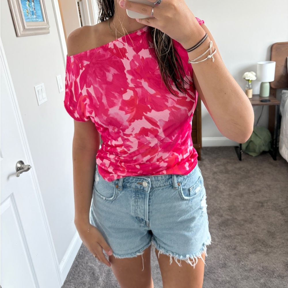Pink Floral Off-Shoulder Women's Top